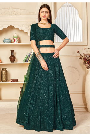 Peacock Green Embroidered Georgette Lehenga Choli with Belt