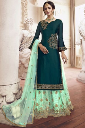 Peacock Green Embroidered Georgette Lehenga Kameez