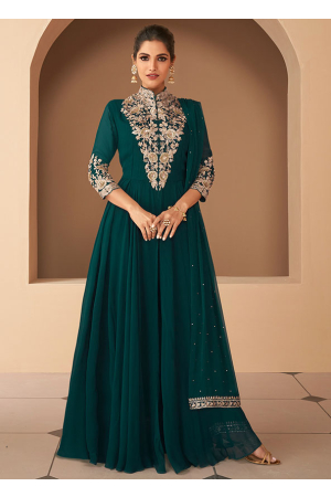 Peacock Green Embroidered Georgette Pant Kameez
