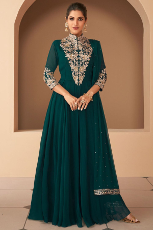 Peacock Green Embroidered Georgette Pant Kameez for Festival