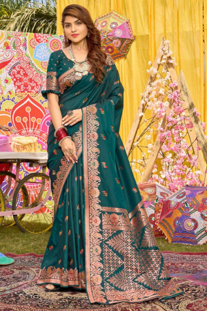 Peacock Green Zari Woven Silk Saree for Wedding
