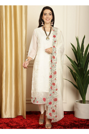 Pearl White Embroidered Organza Pant Kameez
