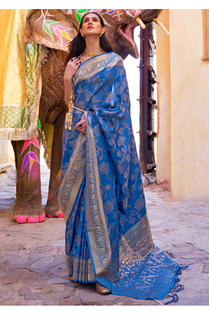 Persian Blue Woven Handloom Silk Saree