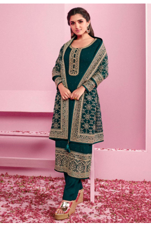 Nidhi Shah Pine Green Georgette Heavy Embroidered Pant Kameez Suit