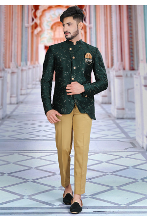 Pine Green Art Silk Men Jodhpuri Suit