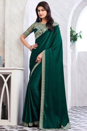 Pine Green Designer Saree with Embroidered Blouse