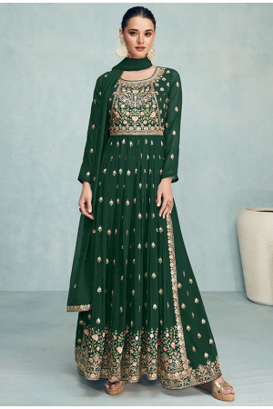 Pine Green Embroidered Georgette Palazzo Kameez