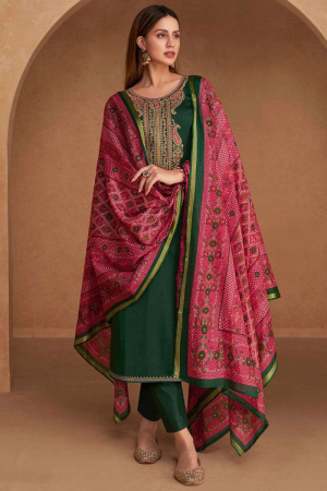 Pine Green Embroidered Pant Kameez for Party