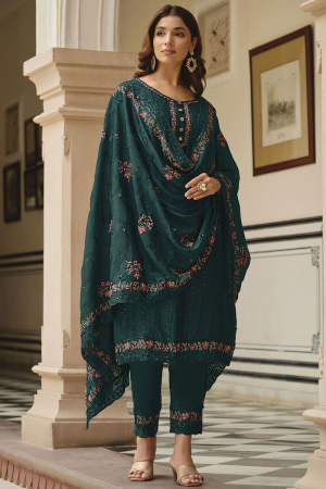 Pine Green Embroidered Pant Kameez Suit