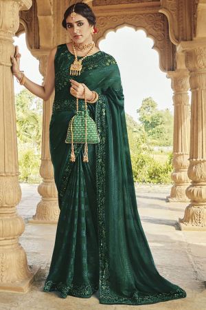 Pine Green Embroidered Saree for Festival