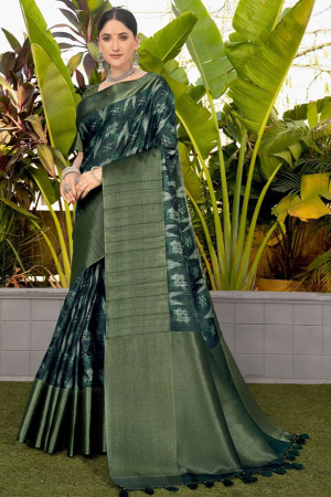 Pine Green Woven Silk Saree for Festival