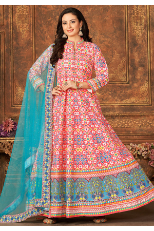 Pink Anarkali Gown with Net Dupatta