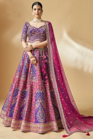 Pink and Purple Designer Wedding Wear Lehenga Choli Set