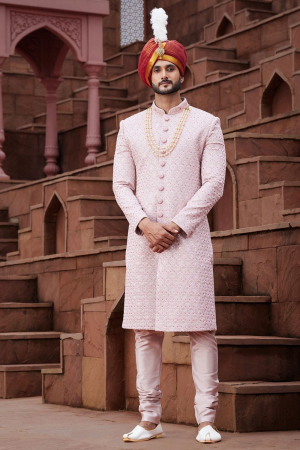 Pink Art Silk Designer Sherwani