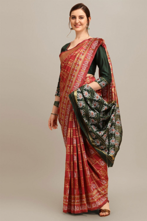 Pink Banarasi Cotton Silk Patola Pattern Weaving Printed Party Wear Saree
