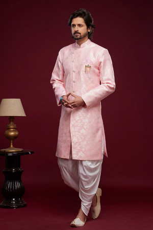 Pink Banarasi Jacquard Indo Western Outfit