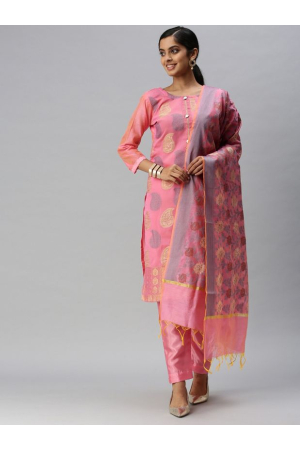 Pink Banarasi Silk Pant Kameez Suit