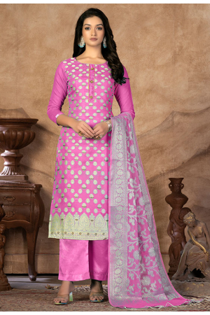 Pink Banarasi Silk Trouser Kameez
