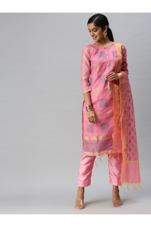 Pink Banarsi Jacquard Pant Kameez Suit