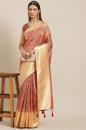 Pink Banasari Zari Weaving Silk Saree
