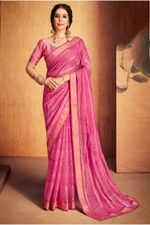 Pink Bandhani Printed Saree