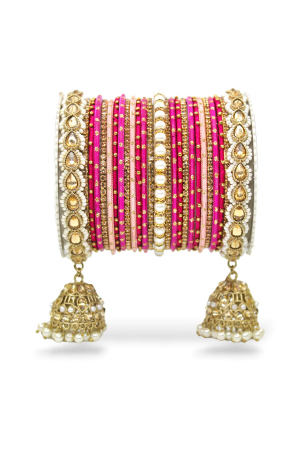 Pink Bridal Jhumki Style Bangle Set