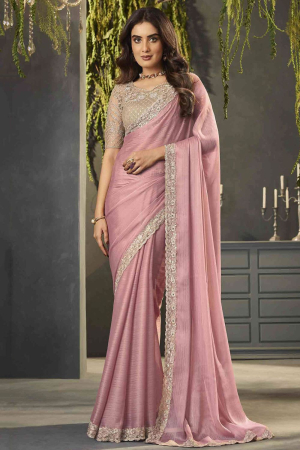Pink Chiffon Shimmer Saree with Embroidered Blouse