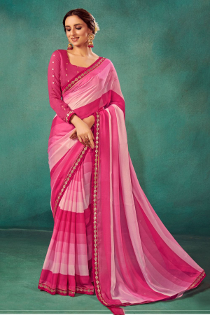 Pink Chiffon Silk Printed Saree