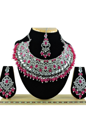 Pink Designer Necklace Set with Maang Tikka