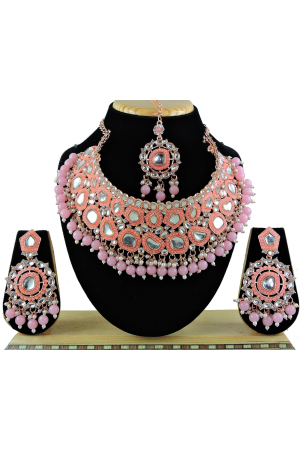 Pink Designer Necklace Set with Maang Tikka