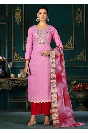 Pink Embroidered Cambric Cotton Trouser Kameez