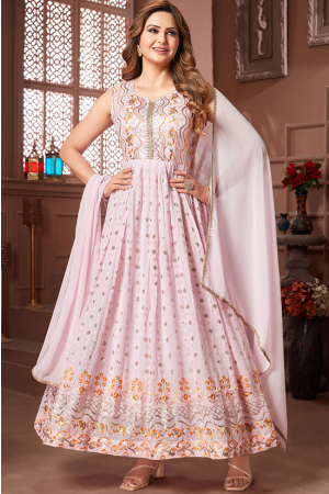 Pink Faux Georgette Gown with Dupatta