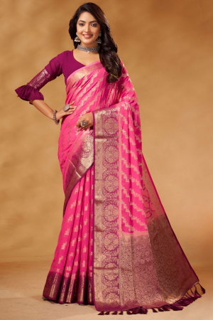 Pink Georgette Weaving Work Saree