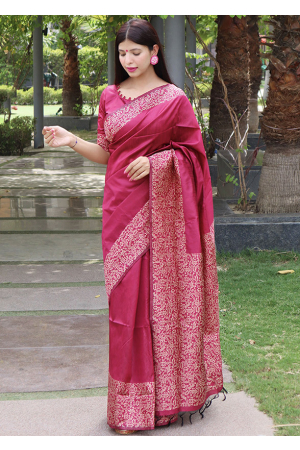 Pink Handloom Raw Silk Saree