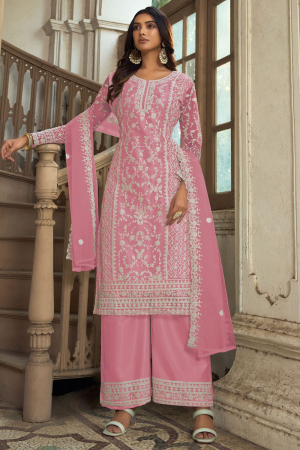 Pink Heavy Butterfly Net Palazzo Suit