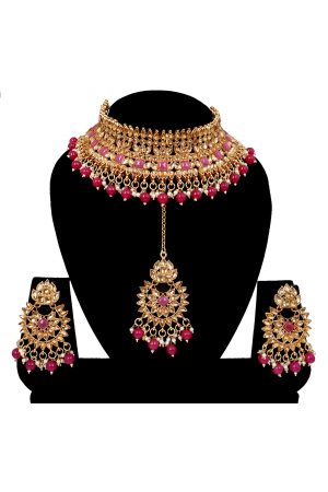 Pink Heavy Designer Necklace Set