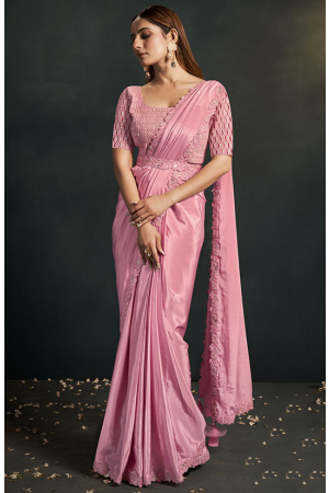 Pink Heavy Enmbroidered Designer Saree