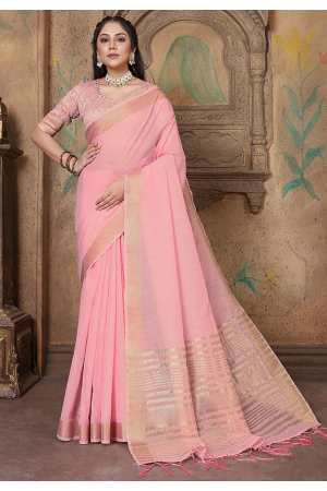 Pink Linen Woven Saree