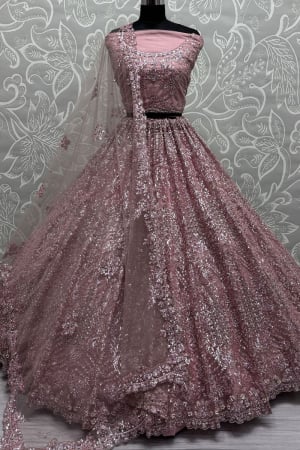 Pink Net Designer Lehenga Choli Set