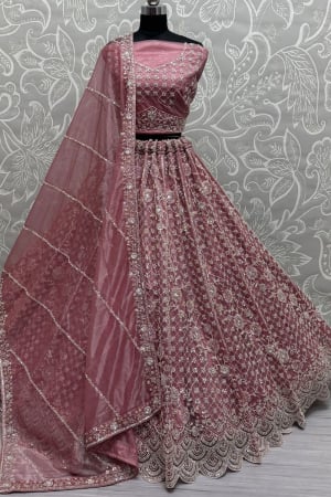 Pink Net Designer Lehenga Choli Set
