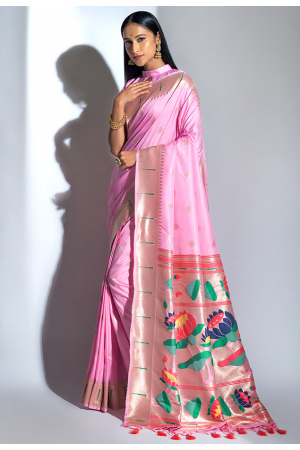 Pink Paithani Silk Zari Woven Saree