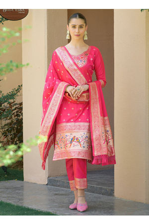 Pink Paithani Zari Woven Banarasi Silk Pant Kameez