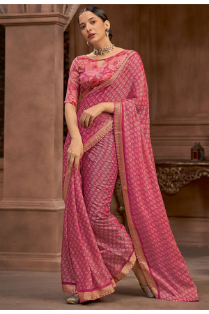 Pink Printed Casual Saree