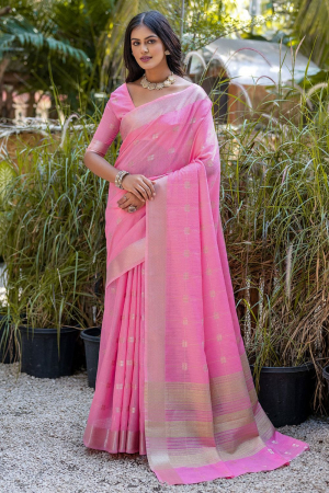 Pink Pure Cotton Zari Woven Saree