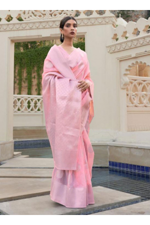 Pink Pure Linen Weaving Saree