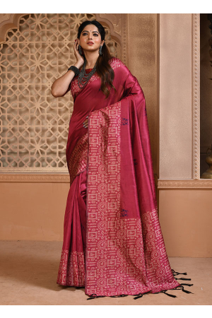 Pink Raw Silk Zari Woven Saree