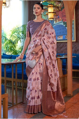 Pink Shimmer Organza Silk Zari woven Saree