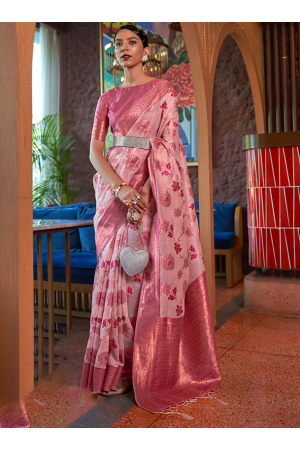 Pink Shimmer Organza Silk Zari woven Saree