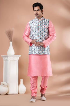 Pink Silk Kurta Pyjama Set with Jacket