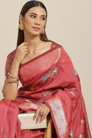 Pink Soft Cotton Silk With Colourful Thread Embroidery Work Party Wear Saree